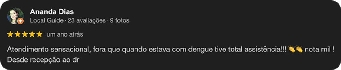 Avaliação de Ananda Dias sobre o atendimento do Dr. Túlio Safar em São José do Rio Preto, publicada no Google