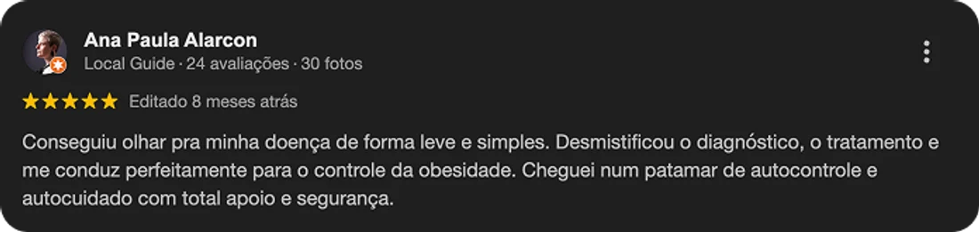 Avaliação de Ana Paula Alarcon sobre o atendimento do Dr. Túlio Safar em São José do Rio Preto, publicada no Google